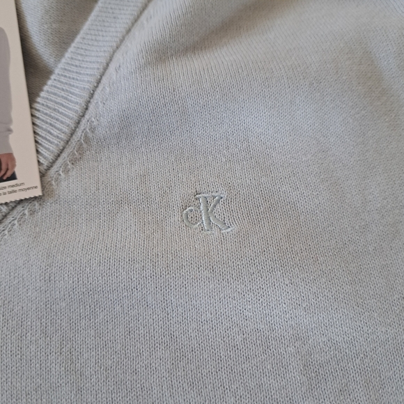 Calvin Klein Jeans V-Neck Sweater Women's Small Pale Blue Cotton Knit Top - Picture 12 of 13